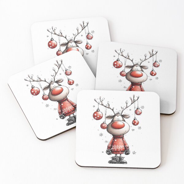 Item preview, Red-Nosed Reindeer in Nordic Sweater with Baubles designed and sold by QuietBloom80.