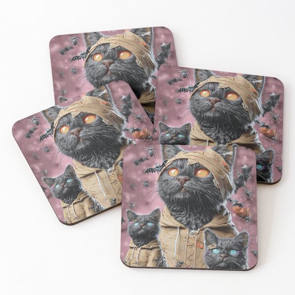 Item preview, Black Cats in Halloween Costumes – Adorable Mummy Kittens with Pumpkins and Spooky Background designed and sold by Grafititee.