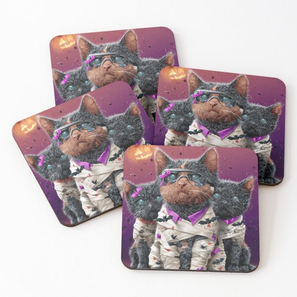 Item preview, Black Cats in Halloween Costumes – Adorable Mummy Kittens with Pumpkins and Spooky Background designed and sold by Grafititee.