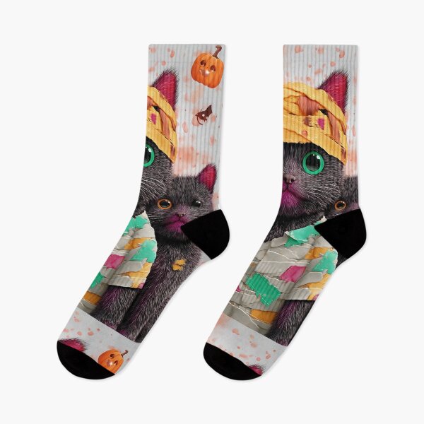 Item preview, Black Cats in Halloween Costumes – Adorable Mummy Kittens with Pumpkins and Spooky Background designed and sold by Grafititee.