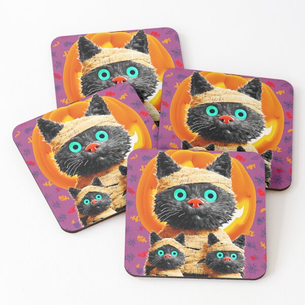 Item preview, Black Cats in Halloween Costumes – Adorable Mummy Kittens with Pumpkins and Spooky Background designed and sold by Grafititee.