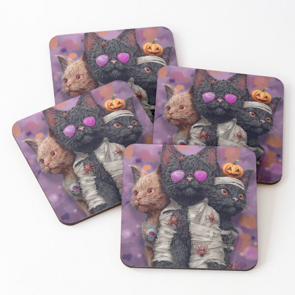Item preview, Black Cats in Halloween Costumes – Adorable Mummy Kittens with Pumpkins and Spooky Background designed and sold by Grafititee.