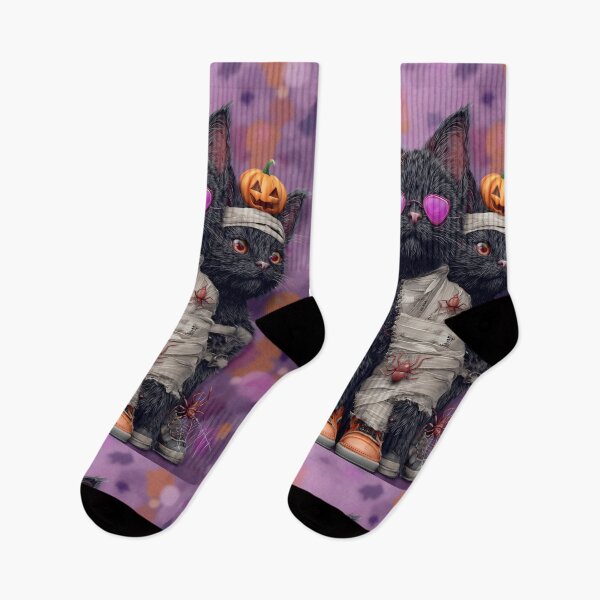 Item preview, Black Cats in Halloween Costumes – Adorable Mummy Kittens with Pumpkins and Spooky Background designed and sold by Grafititee.