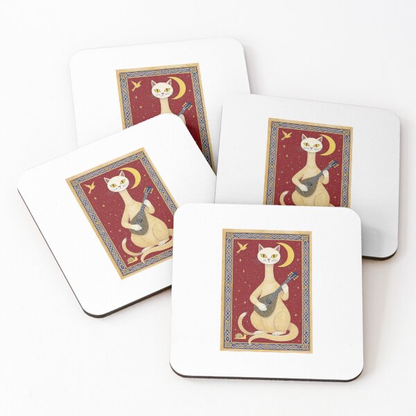 Artikelvorschau, Cremefarbene Katze spielt Laute, mittelalterliche Kunst entworfen und verkauft von PictorialWhimsy.