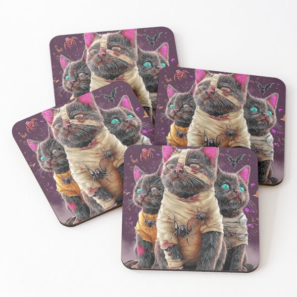Item preview, Black Cats in Halloween Costumes – Adorable Mummy Kittens with Pumpkins and Spooky Background designed and sold by Grafititee.