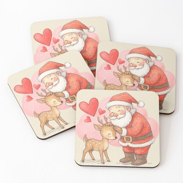 Item preview, Cute Santa and Reindeer Love designed and sold by BreezifyDesignStudio.