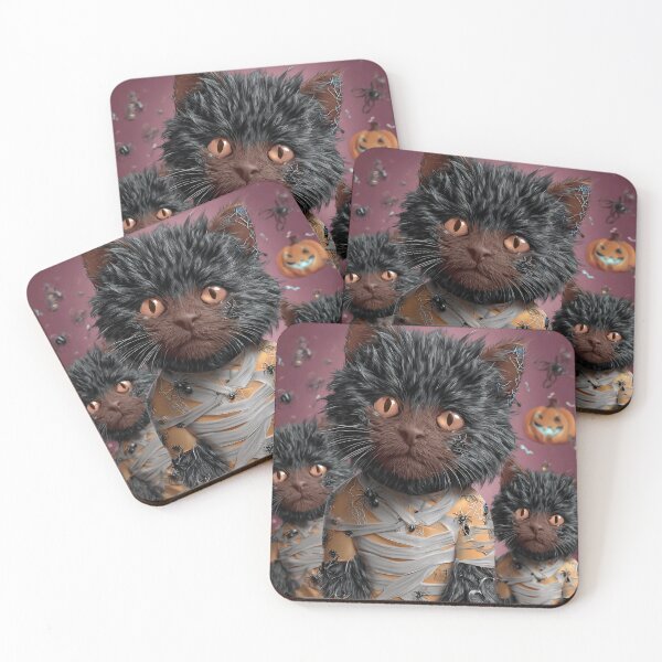 Item preview, Black Cats in Halloween Costumes – Adorable Mummy Kittens with Pumpkins and Spooky Background designed and sold by Grafititee.