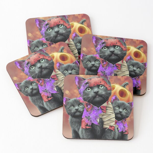 Item preview, Black Cats in Halloween Costumes – Adorable Mummy Kittens with Pumpkins and Spooky Background designed and sold by Grafititee.