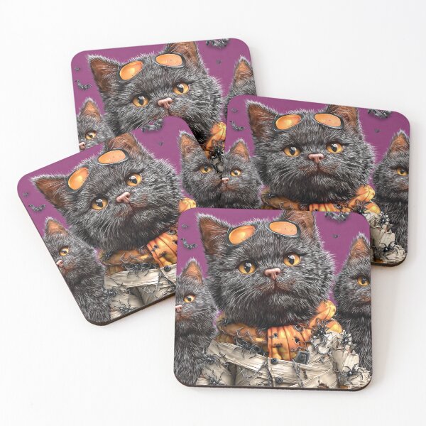 Item preview, Black Cats in Halloween Costumes – Adorable Mummy Kittens with Pumpkins and Spooky Background designed and sold by Grafititee.