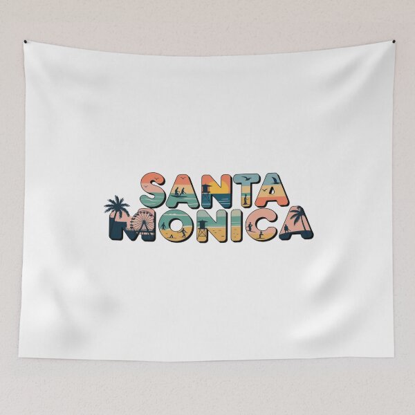 Item preview, Santa Monica California Sunset Beach Typography | Minimal Retro Travel Design designed and sold by CircinusStore.