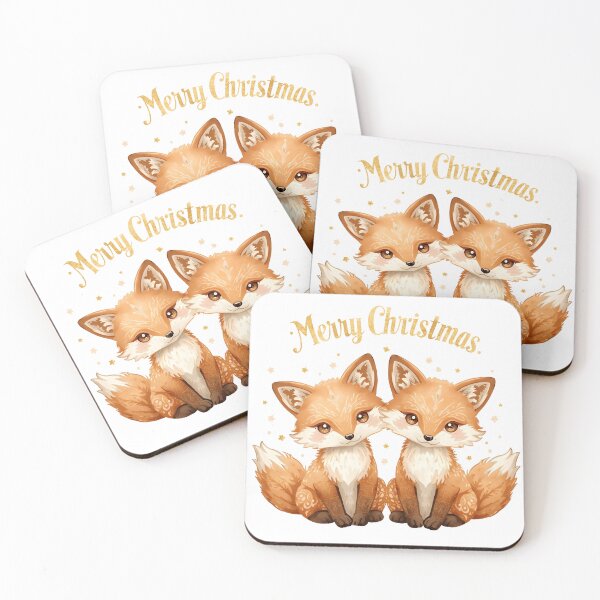 Item preview, creative animal concept, A resourceful fox holding a cup of hot cocoa, standing in front of a table covered in Christmas cookies with a bright holiday scene and text space designed and sold by PWDigitalArt.