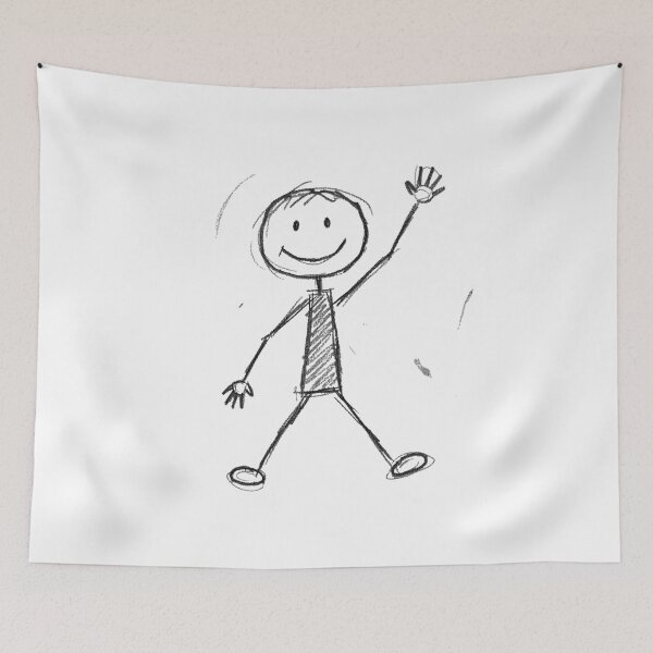 Item preview, Happy Stick Figure Waving – Chalk Doodle Art designed and sold by Kavya Art.