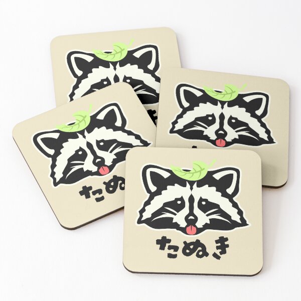 Item preview, Cute Tanuki the Raccoon Head with its tongue out Illustration in Japanese words Tanuki in black. designed and sold by OzzyMac.