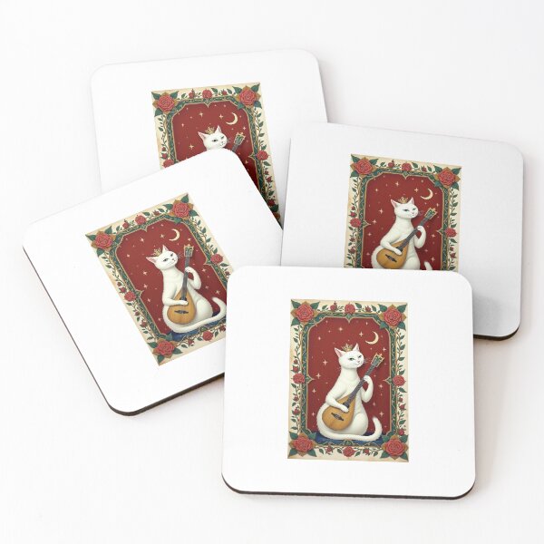 Item preview, White Cat Lute Crown Medieval Art designed and sold by PictorialWhimsy.