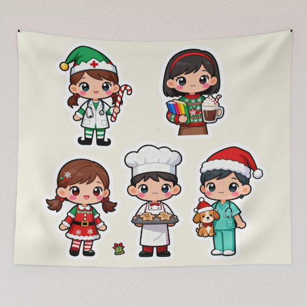 Item preview, Cute Chibi Christmas Professions Sticker Set I designed and sold by MuseAI.