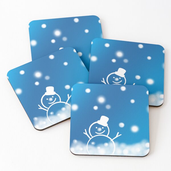 Item preview, Cute snowman wearing a hat and scarf standing in the snow against a blurry blue background with falling snow designed and sold by nongsao4.