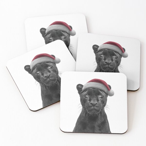 Item preview, Melanistic Jaguar with Santa Hat – The Midnight Majesty of Christmas designed and sold by LazyOwlStore.