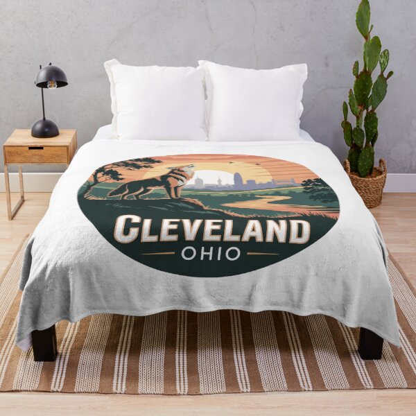 Item preview, Cleveland Ohio Coyote Sunset Skyline | Retro Urban Wildlife Art designed and sold by CircinusStore.