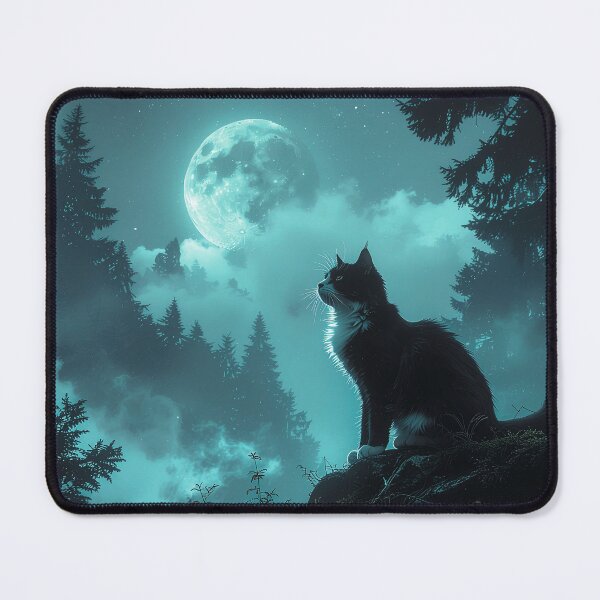 Item preview, Moon gazing black and white cat designed and sold by lokiblueguitar.