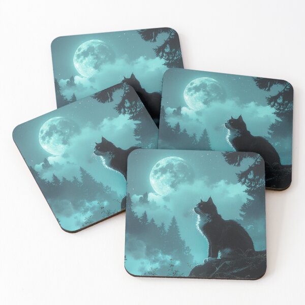 Item preview, Moon gazing black and white cat designed and sold by lokiblueguitar.