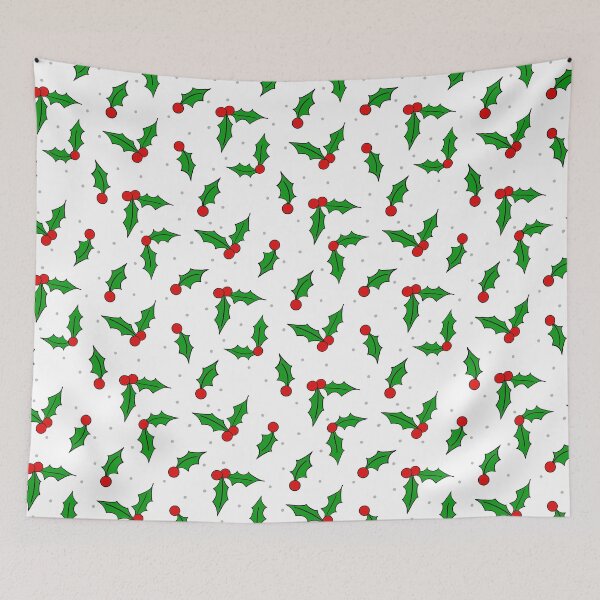 Item preview, Christmas Holly Pattern (white) – Festive Red & Green Seamless Design designed and sold by Whimsy Creative Studio.