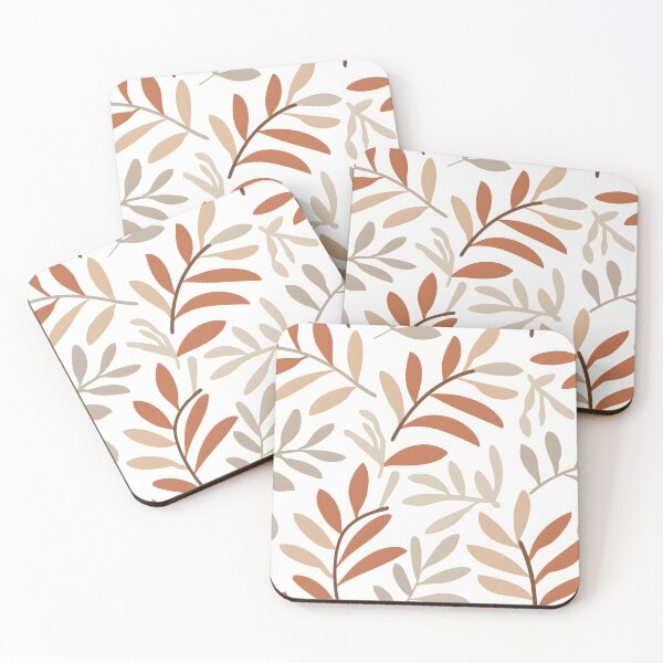 Item preview, The image showcases a seamless pattern with stylized branches and leaves in earthy tones of tan, beige, and brown, set against a white background. designed and sold by rujlaphusstudio.