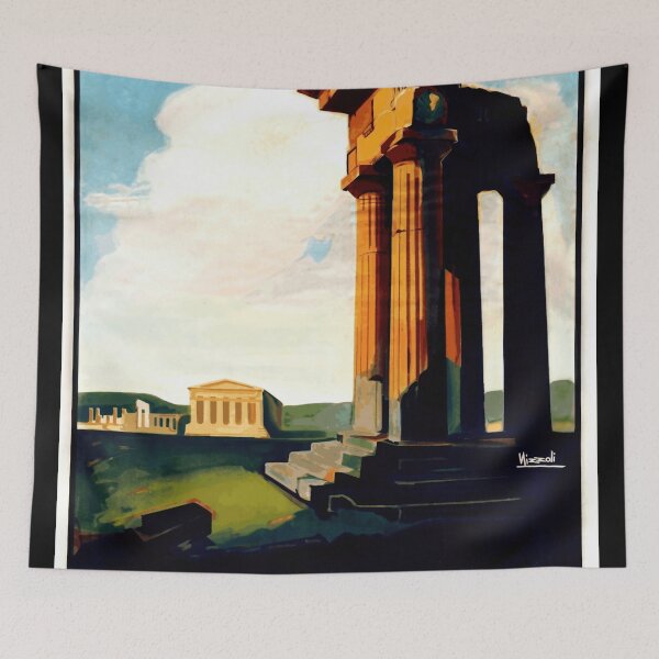 Item preview, Vintage Agrigento Travel Poster | Ancient Ruins in Sicily | Greek Architecture Art | Valley of the Temples | UNESCO Heritage designed and sold by artofuniverse.