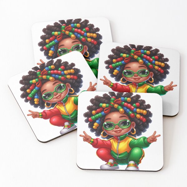 Item preview, Cool Girl Art | Cute Afro Hairstyle with Beads and Green Outfit designed and sold by Lulunza.