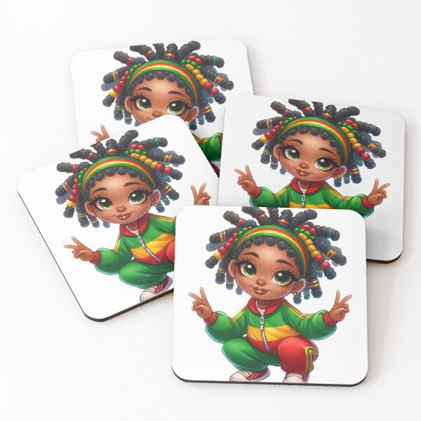 Aperçu de l'œuvre Dessin d'une jolie fille | Cheveux afro ornés de perles et survêtement rasta créée et vendue par Lulunza.