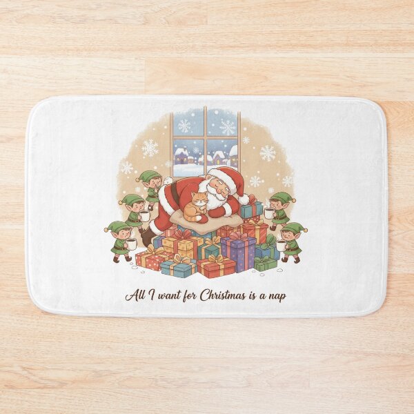 Item preview, Tired Santa and Cat Want a Nap designed and sold by WildLeafDigital.