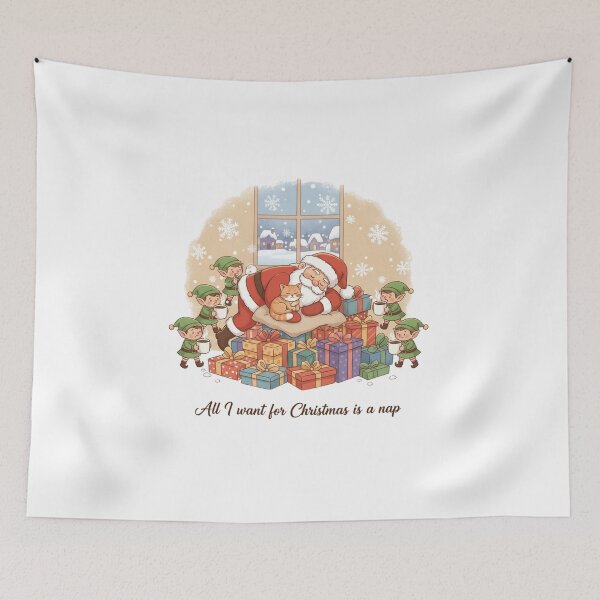 Item preview, Tired Santa and Cat Want a Nap designed and sold by WildLeafDigital.