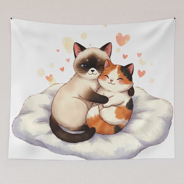 Item preview, Sweet Feline Hug: Adorable Siamese and Calico Cat Friends designed and sold by meesub.