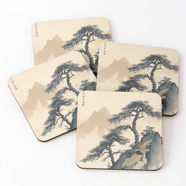 Item preview, Windswept Pines – Ukiyo-e Ink Wash Landscape in Japanese Sumi-e Style designed and sold by Vandy Fullam.