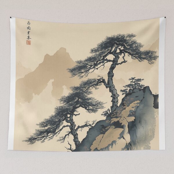 Item preview, Windswept Pines – Ukiyo-e Ink Wash Landscape in Japanese Sumi-e Style designed and sold by Vandy Fullam.