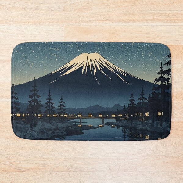 Item preview, Starry Night over Mount Fuji – Ukiyo-e Japanese Woodblock Landscape in Indigo and Gold designed and sold by Vandy Fullam.