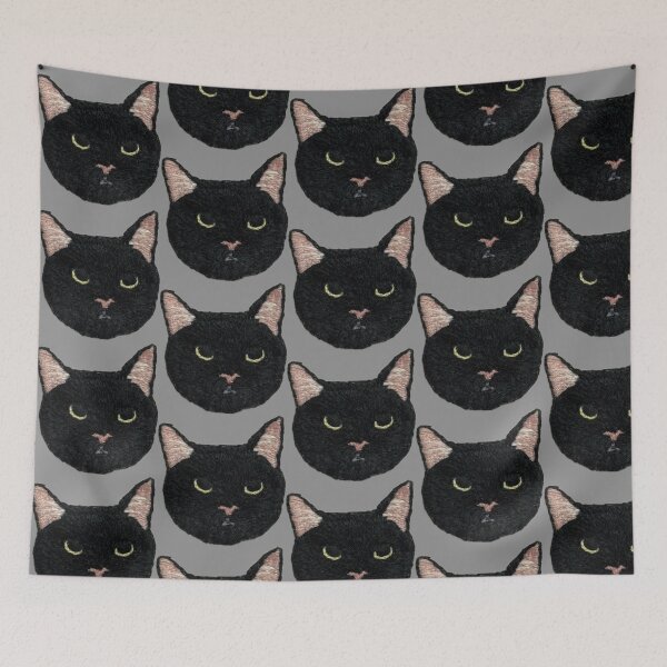 Item preview, Hand-Embroidered Sleepy Black Cat Patch Face Patch designed and sold by OzzyMac.