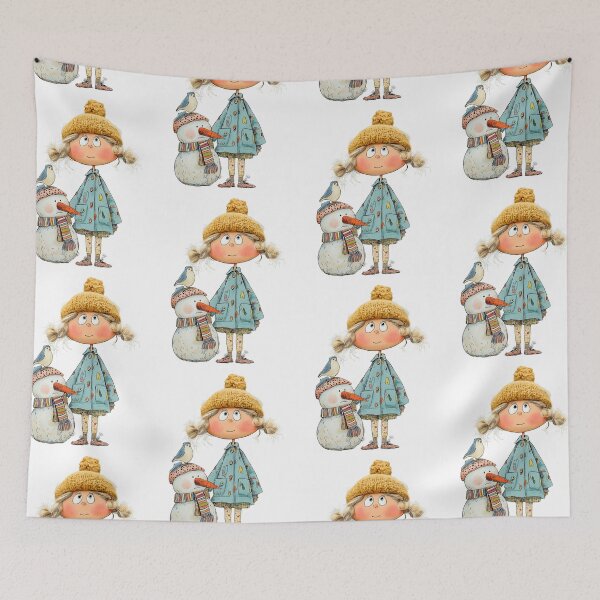 Item preview, Cozy Winter Friends | Cute Girl and Snowman Illustration | Whimsical Christmas Art designed and sold by olenadykun.ai.
