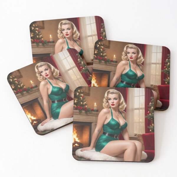 Item preview, Vintage 1940s Christmas Pin-Up – Blonde Bombshell in Emerald Green designed and sold by MissSaylor.
