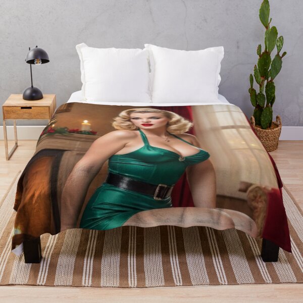 Item preview, Vintage 1940s Christmas Pin-Up – Blonde Bombshell in Emerald Green designed and sold by MissSaylor.