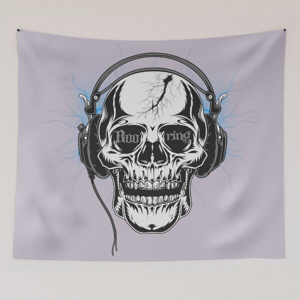Item preview, Halloween Skull with Headphones - Boo Ring Spooky Skeleton Music Design with Spider Web designed and sold by TSOL5.