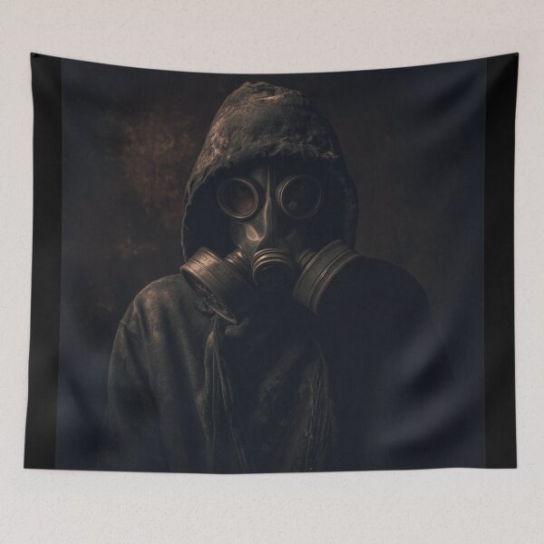 Item preview, Cyberpunk Survivor – Post-Apocalyptic Gas Mask Portrait designed and sold by DarkSpaceVibes.