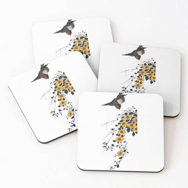 Item preview, Ukiyo-e Style Yellow Flowers And Elegant Bird Kacho-ga Modern Japanese Art designed and sold by siosai-design.