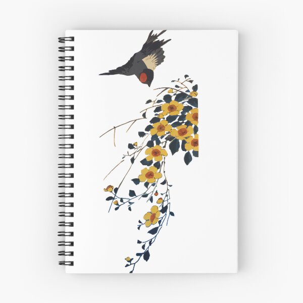 Item preview, Ukiyo-e Style Yellow Flowers And Elegant Bird Kacho-ga Modern Japanese Art designed and sold by siosai-design.