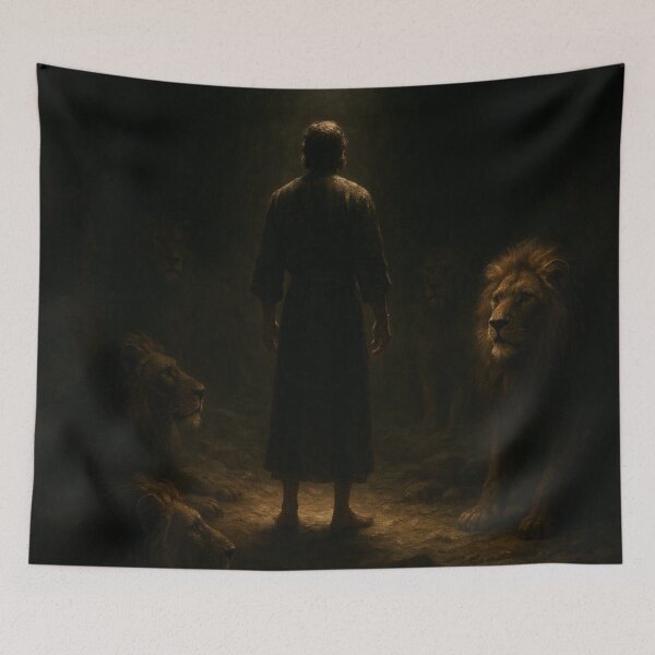 Item preview, Faith in the Den – Daniel in the Lions’ Den | Biblical Faith Artwork designed and sold by mariannrina.