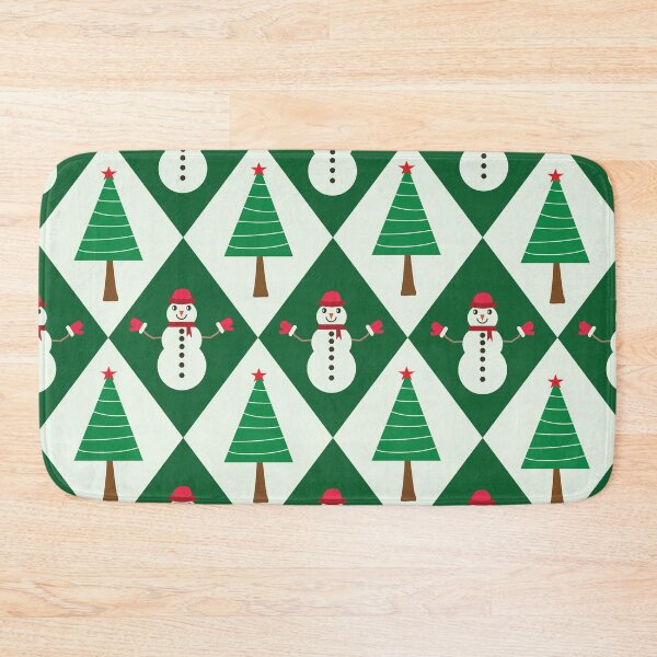 Item preview, Snowman And Christmas Trees On Green white Diamonds pattern  designed and sold by Yasminepatterns .