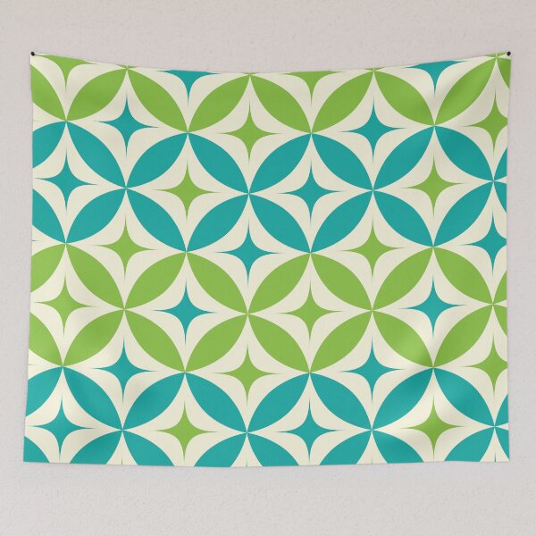 Item preview,  Mid century modern Starbursts on Green and Teal Circles  designed and sold by Yasminepatterns .