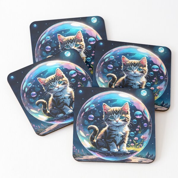 Item preview, Cosmic Kitten in a Moonlit Bubble – Astral Holographic Dream designed and sold by PawPrintedArt.