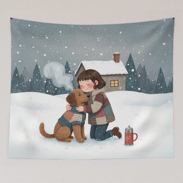 Item preview, Copy of Autumn Dreams – Girl and Dog Resting on a Bench Illustration designed and sold by Whimsical Hug.