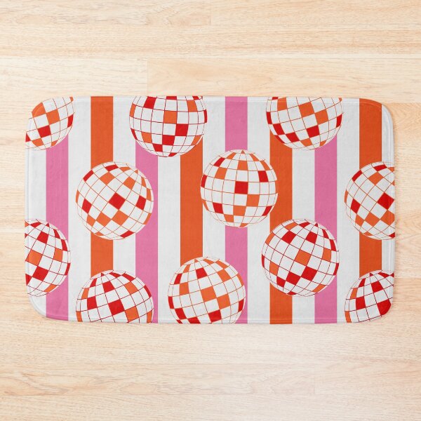 Item preview, Groovy 70s Disco Balls on Pink and Orange Stripes designed and sold by Yasminepatterns .