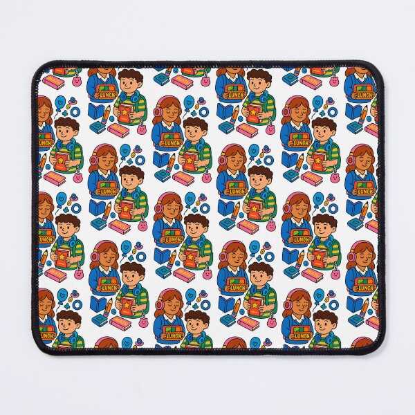 Item preview, Back to school kids holding books and lunch items with colorful educational icons, AI generated designed and sold by dvoevnore.